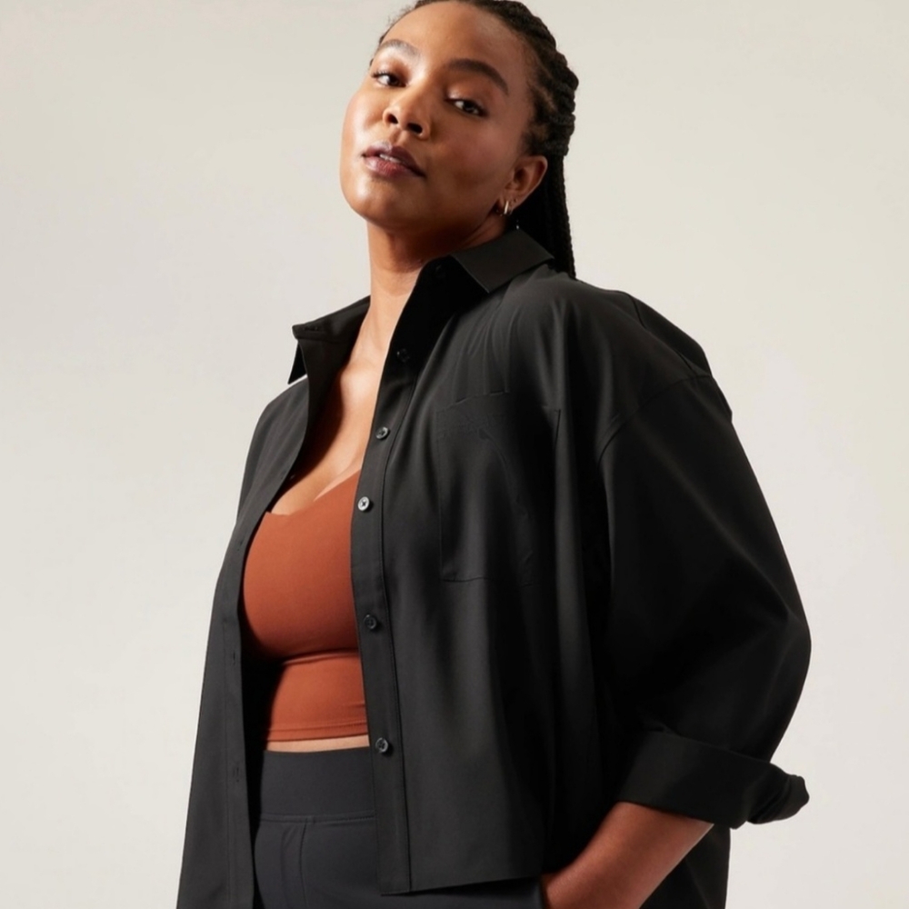 3X - ATHLETA - Cropped Stretch Tech Top Black NEW tag $119 msrp